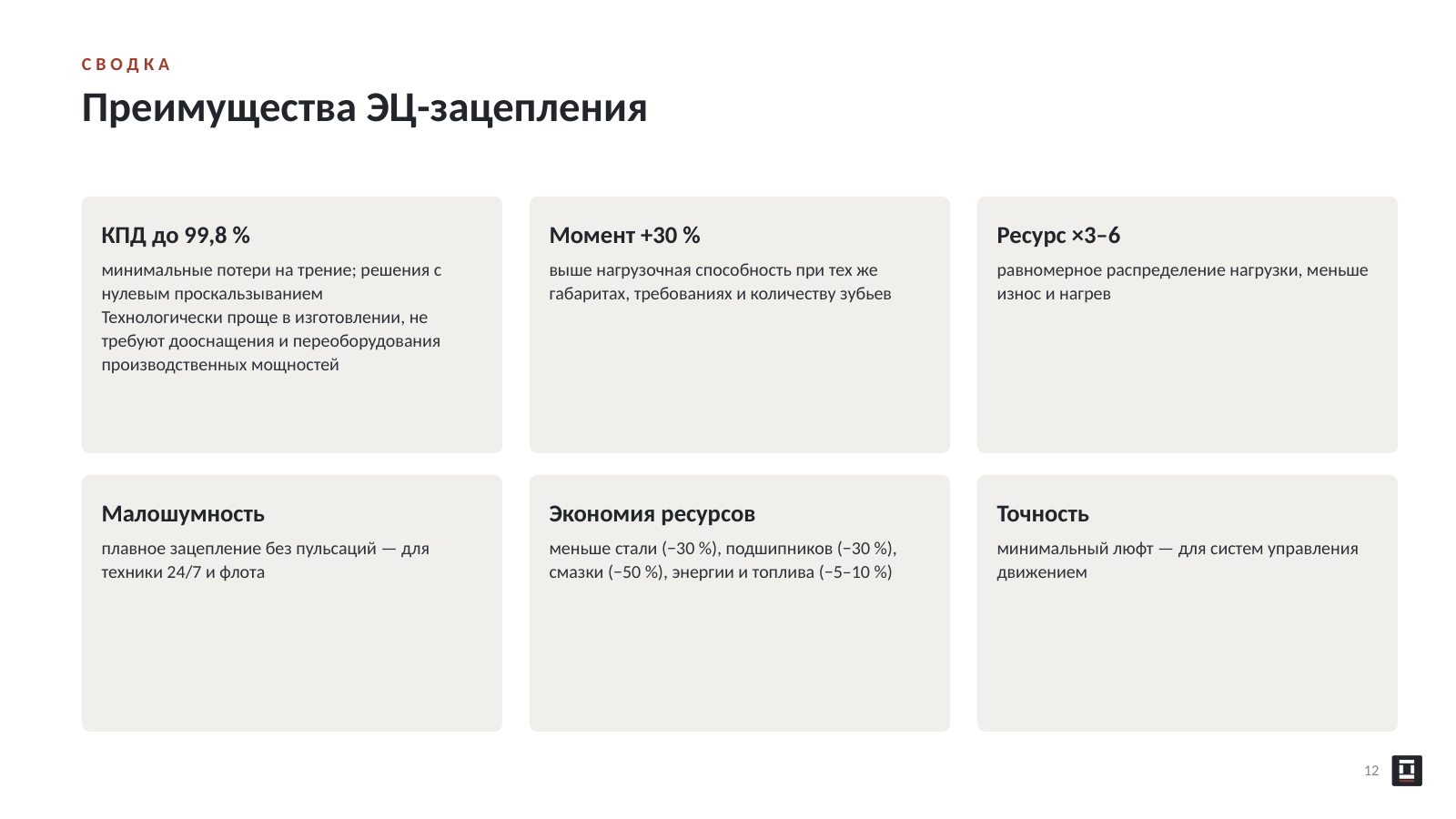 Оригинальный слайд 12: Преимущества ЭЦ-зацепления